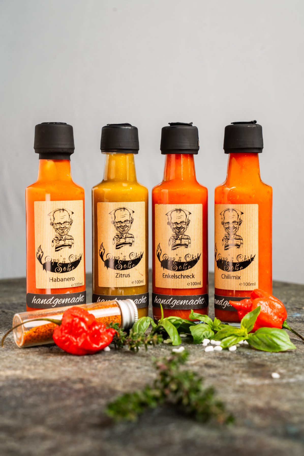 Opa-Set groß – 4x Chili, 100 % Geschmack + Chilipulver