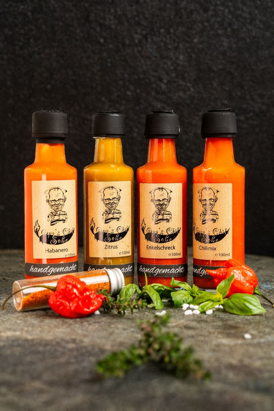 Opa-Set groß – 4x Chili, 100 % Geschmack + Chilipulver